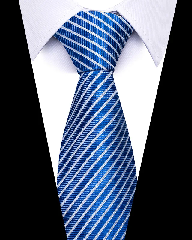 Hochwertige Hochzeitskrawatten für Männer, modisch, neuer Stil, blauer Streifendruck, Krawatten, tägliches Büro, Bekleidung, Accessoires, Geschenk für Männer – Detail 26