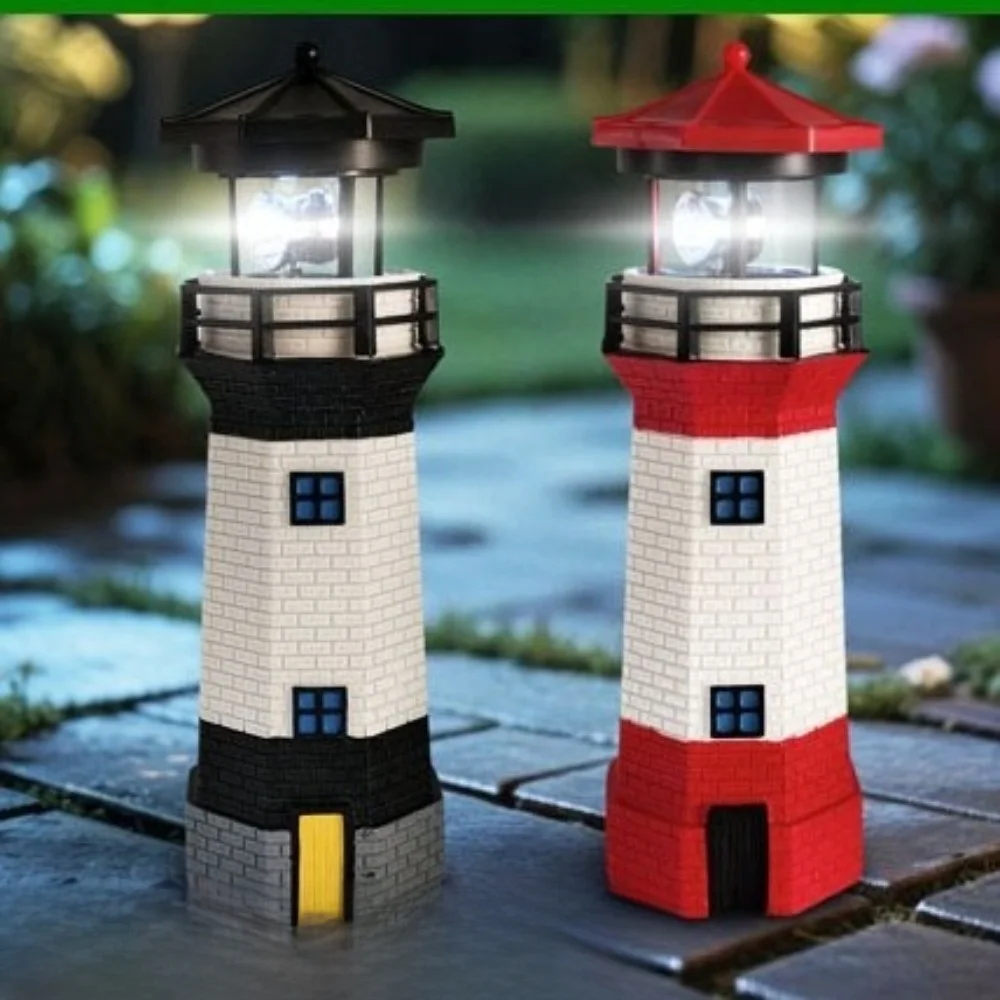 

Resin Solar Lighthouse Light Solar Powered Waterproof LED Lighthouse Lamp Rotating Beam Lantern Lighthouse Outdoor Garden