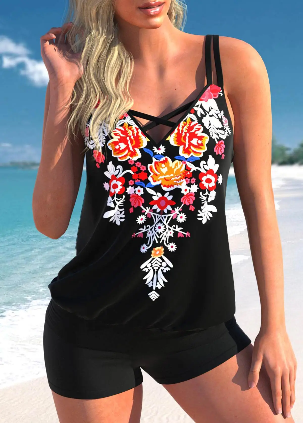 Tankini estampado para mujer, traje de baño de dos piezas, conjunto de Bikini, ropa de playa, verano 2023