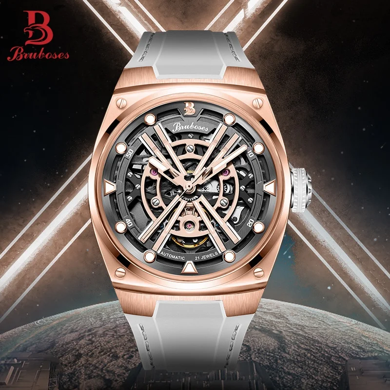 Automatic Mechanical Watch for Men TOP Brand BRUBOSES Original Stainless Steel Waterproof Wristwatch Luxury Luminous Clock+box