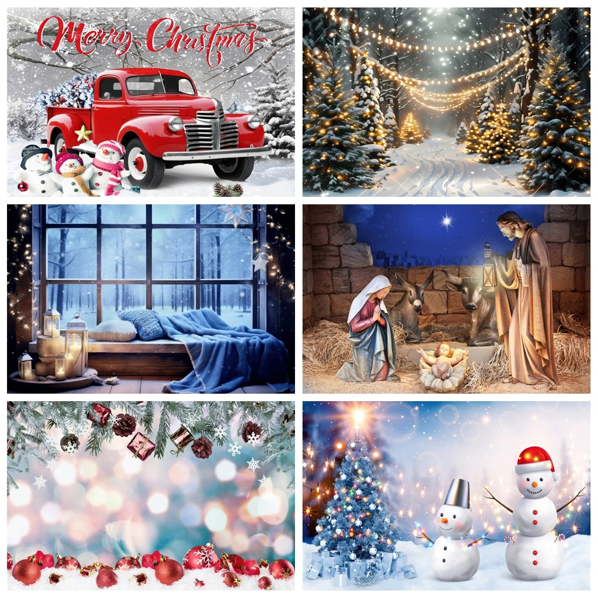 Christmas Photography Background Winter Snowman Xmas Tree Christian Birth of Jesus Kids Family Party Decor Backdrops Studio Prop