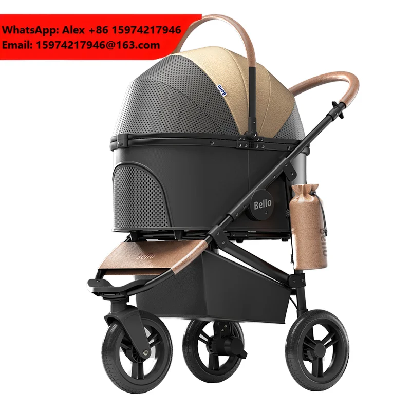 High Quality Lightweight Cat Stroller Removable Washable Waterproof Safety Leash Adjustable Mesh Window Foldable For Pet
