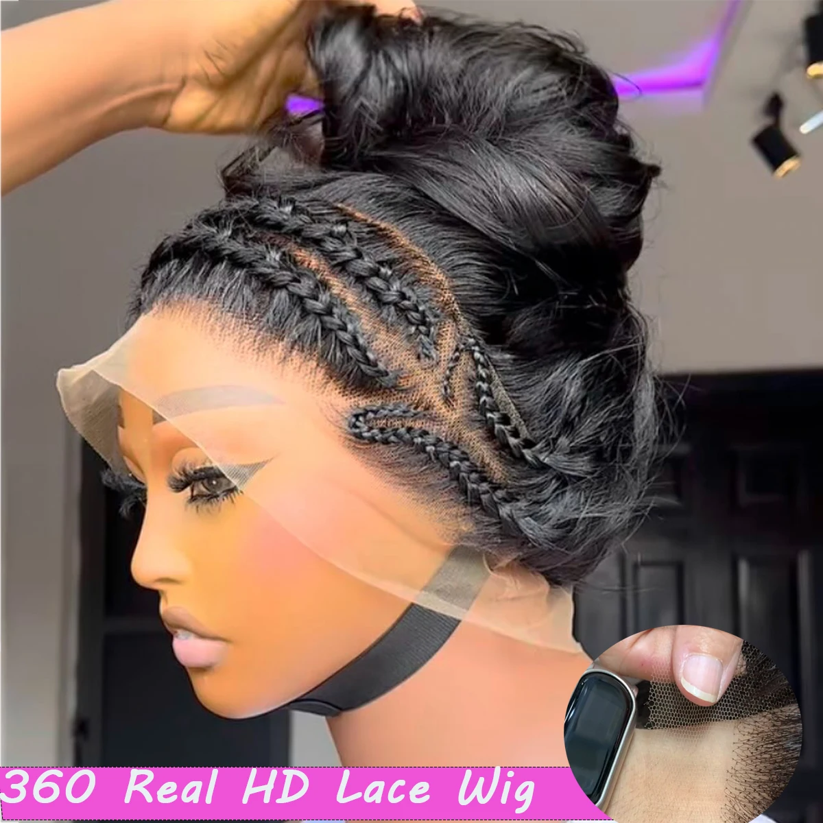 

360 Real HD Lace Frontal Прямой бесклеевой парик 13x6 HD Full Lace 400 Плотность 36 дюймов Предварительно выщипанные Готовые к ношению Без клея Волосы Remy