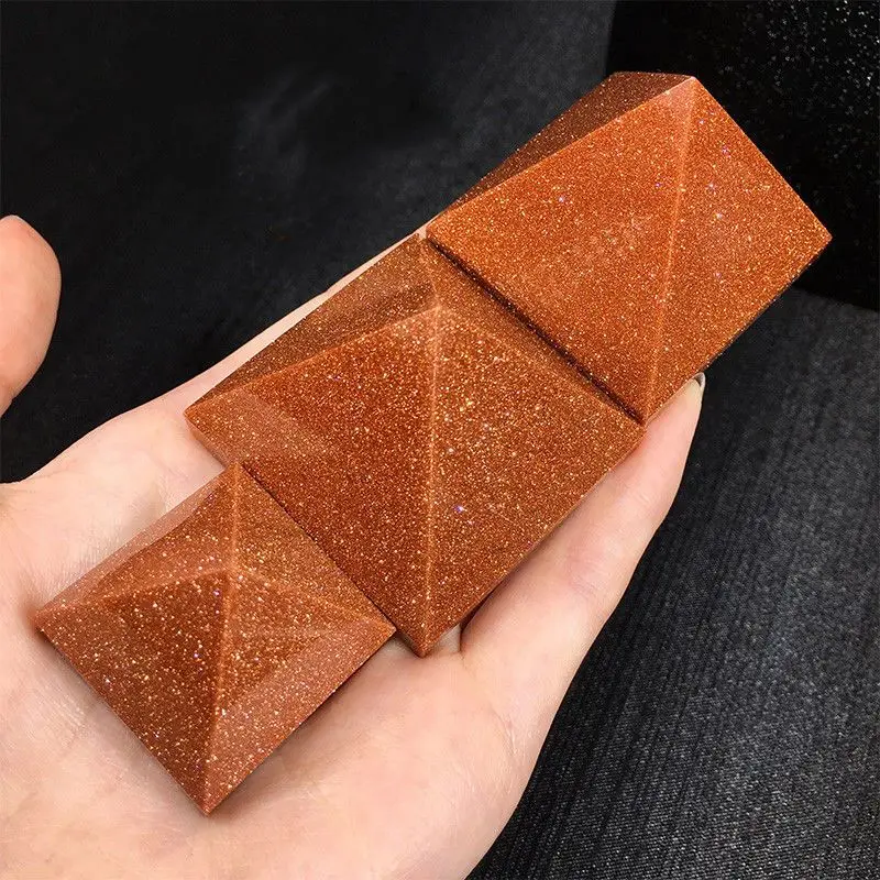 Natural crystal gold sand energy pyramid home decoration