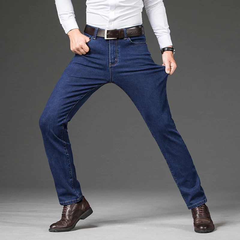Plus Size 42 44 46 Men's Fashion Casual Jeans Classic Business Straight Elasticity Denim Pants Spring Autumn Trousers Male Brand