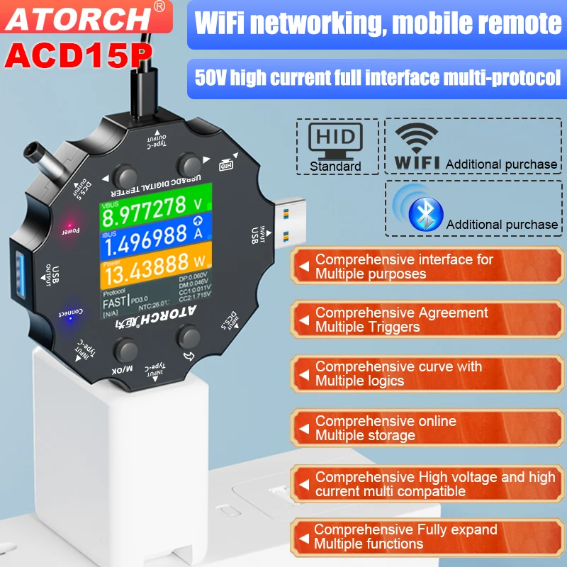 Imagem -02 - Protocolo de Carregamento Rápido Tuya Tester Wi-fi Usb Tensão Corrente Medidor Tipo-c pd Carregador de Celular Características Escaláveis Acd15p