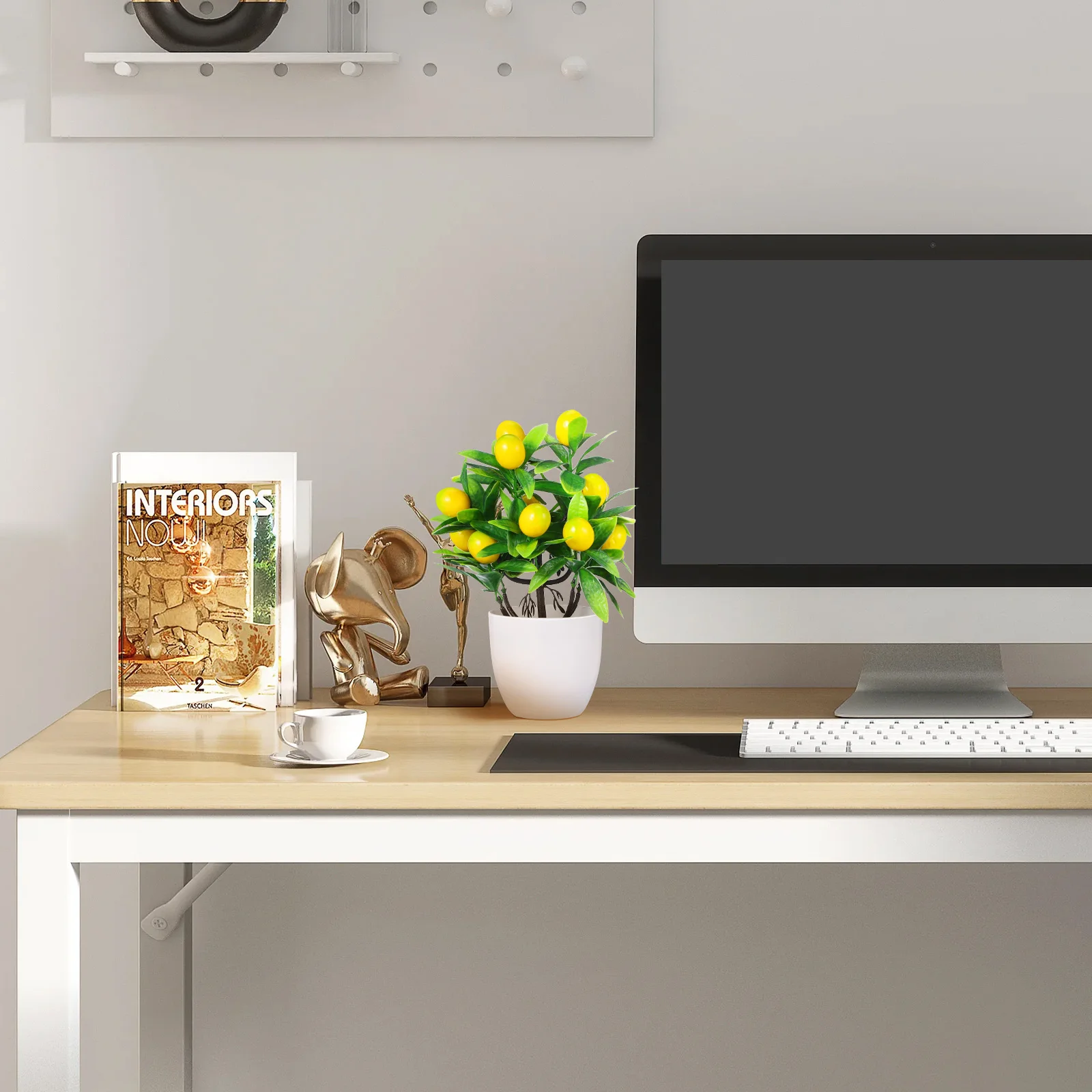

Mini Lemon Tree Bonsai Fake Potted Plant Realistic Artificial Indoor Decor For Home Office Desk Hotel Cafe Photography