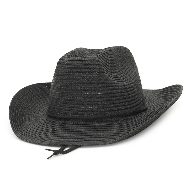 GEMVIE Western Straw Hats Men Women Summer Cowboy Hat Wide Brim Sun Beach Hat with Windproof String