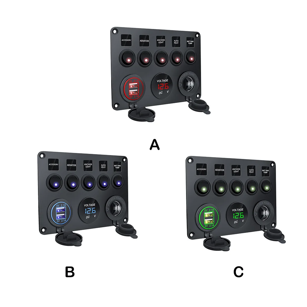 

PC Car Switch Panel Heats-resistant 5 Gang Dual USB Heavy Duty Switches