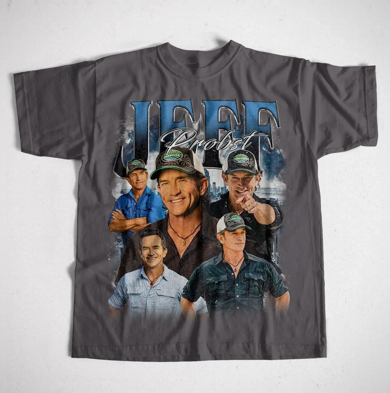 قميص Jeff Probst الكلاسيكي المحدود قميص Jeff Probst مقدم تحية قميص تلفزيوني مقدم تي شيرت Jeff Probst Survivor 90s