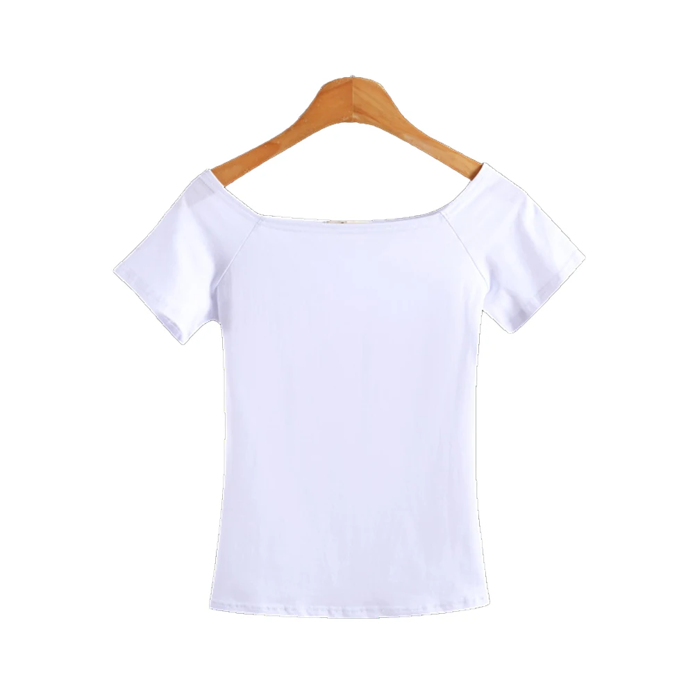 Casual Women's Off Shoulder Crop Top Solid Color Boat Neck Short Sleeve Pullover Tee Slim Fit Polyester Spandex Blend