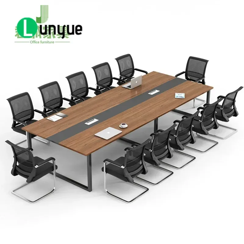 Modern Steel Wood Conference Table Rectangular Long Training Desk Office Staff Negotiation Board with Chairs Simple Design
