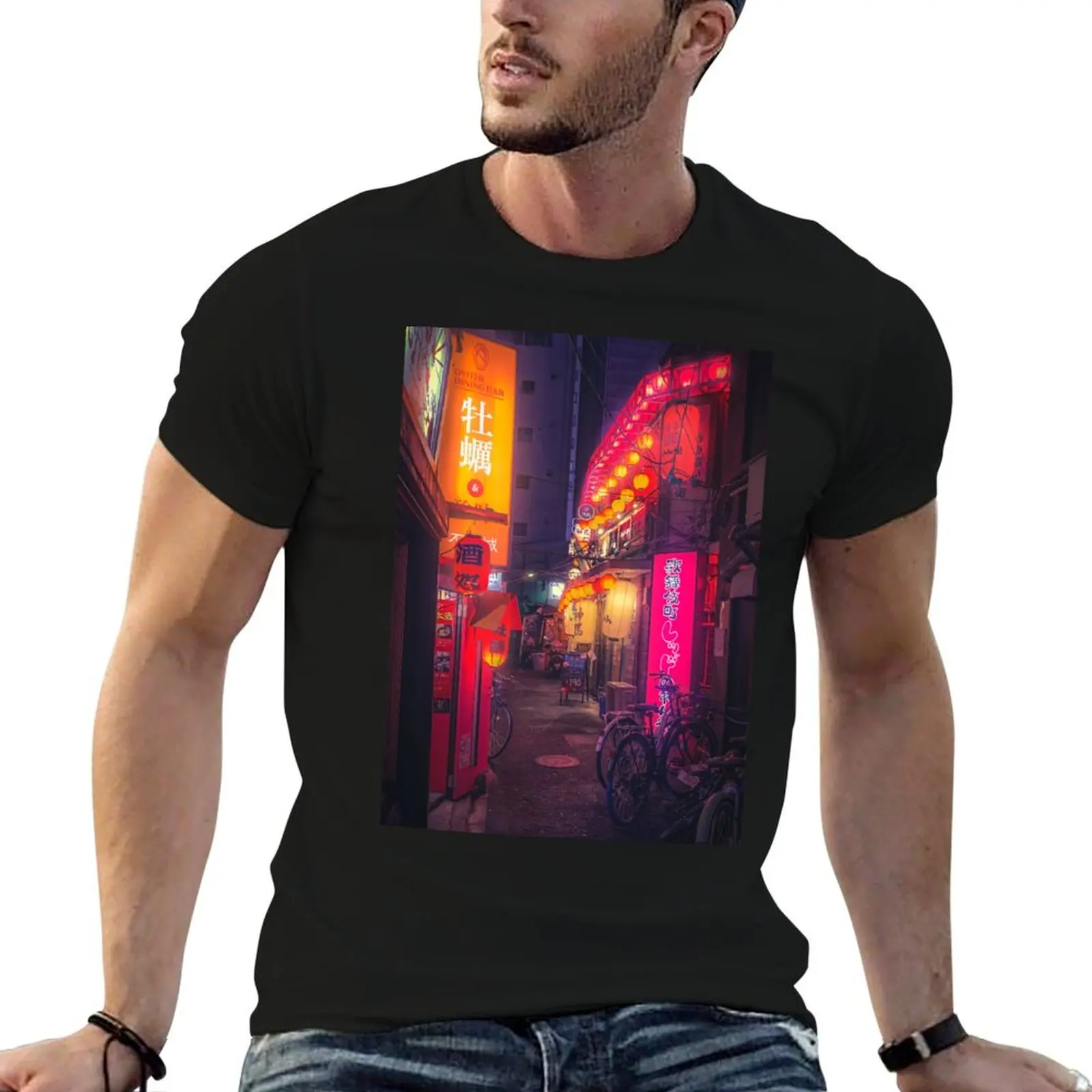 T-shirt Alive - Japan Night Photo pour homme, t-shirt en coton pour homme, t-shirt de créateur