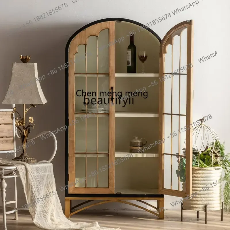 M182 French Bookcase Solid Wood Floor Bookshelf Display Cabinet Made of Glass Dust-Proof Wall Storage Cabinet with Door furn