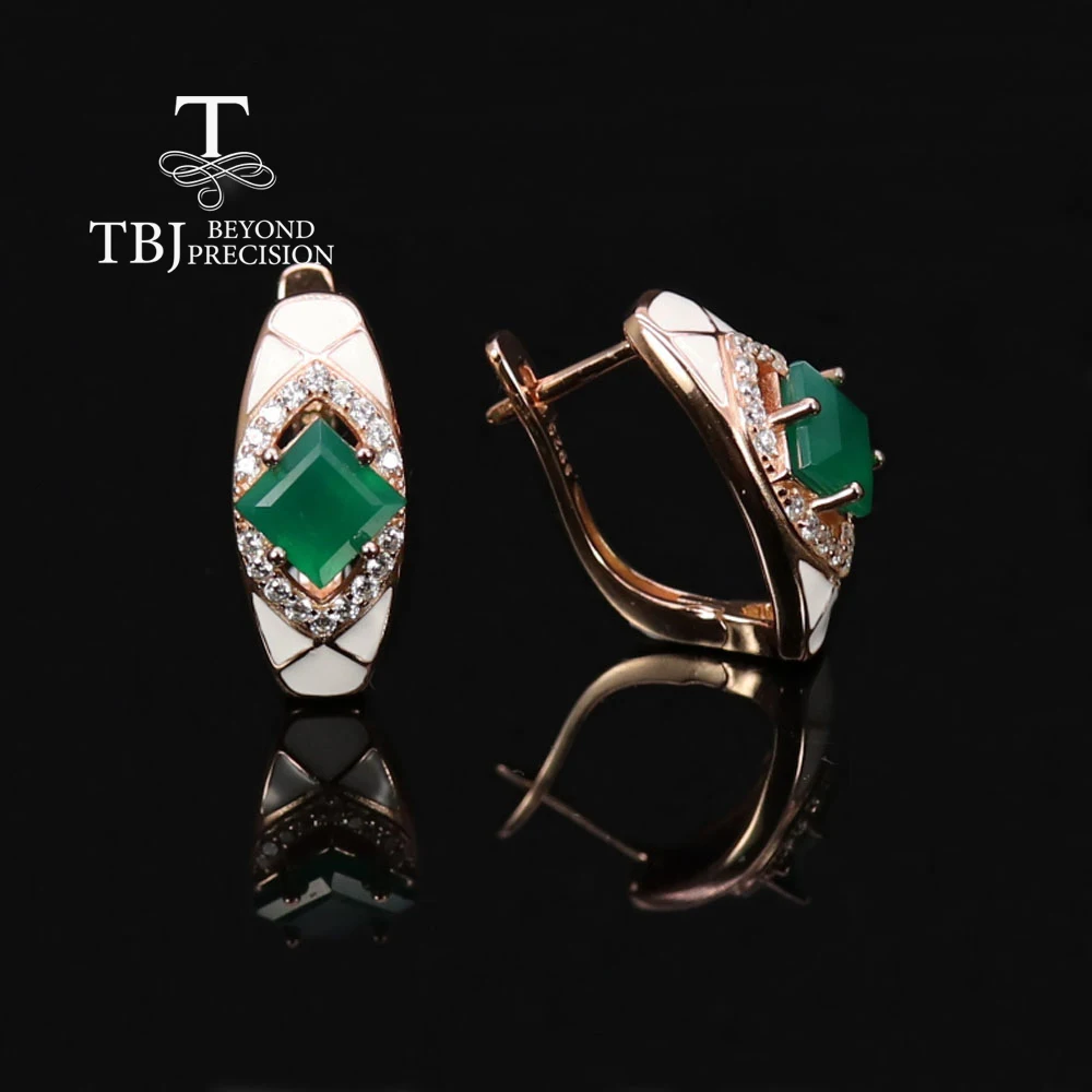 

Natural green Agate 925 Sterling silver Rose Gold Gemstone earrings vintage designed women birthday anniversary party gift