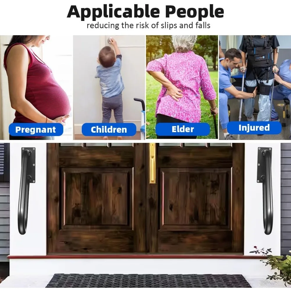 مقبض أمان للدرج مثبت على الحائط على شكل حرف U معدني غير قابل للانزلاق للفناء والجراج والشرفة والحديقة مع طلاء مسحوق #6