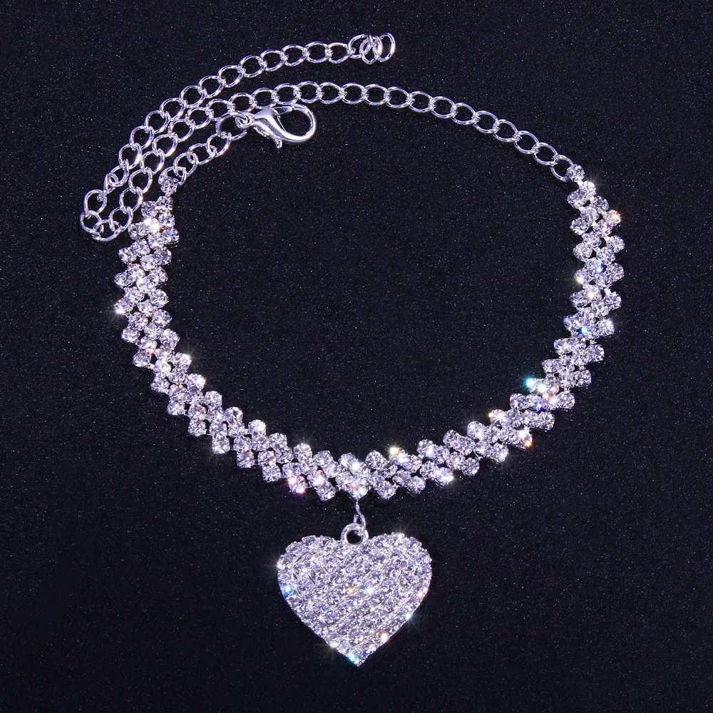 Heart Shape Pendant Chain Anklet Full Of Shiny Rhinestone Female Accessories Ankle Bracelet Jewelry Gift