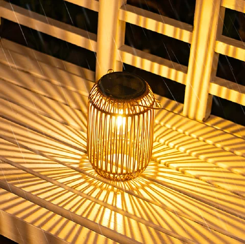 Boho Rattan Solar Hanging Lantern
