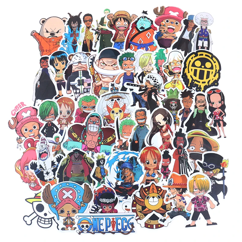 50pcs/Pack Anime One Pieces Cartoon Stickers Waterproof Skateboard Motorcycle Guitar Luggage Laptop Bicycle Sticker Kids Toys