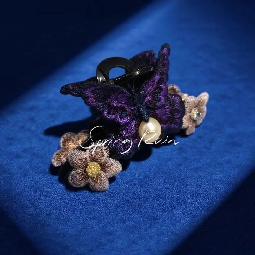 

Luxury Butterfly Hair Claw Clip with Pearls Korean Elegant Women's Scrunchies for Long Thick Hair Wedding Party French Style