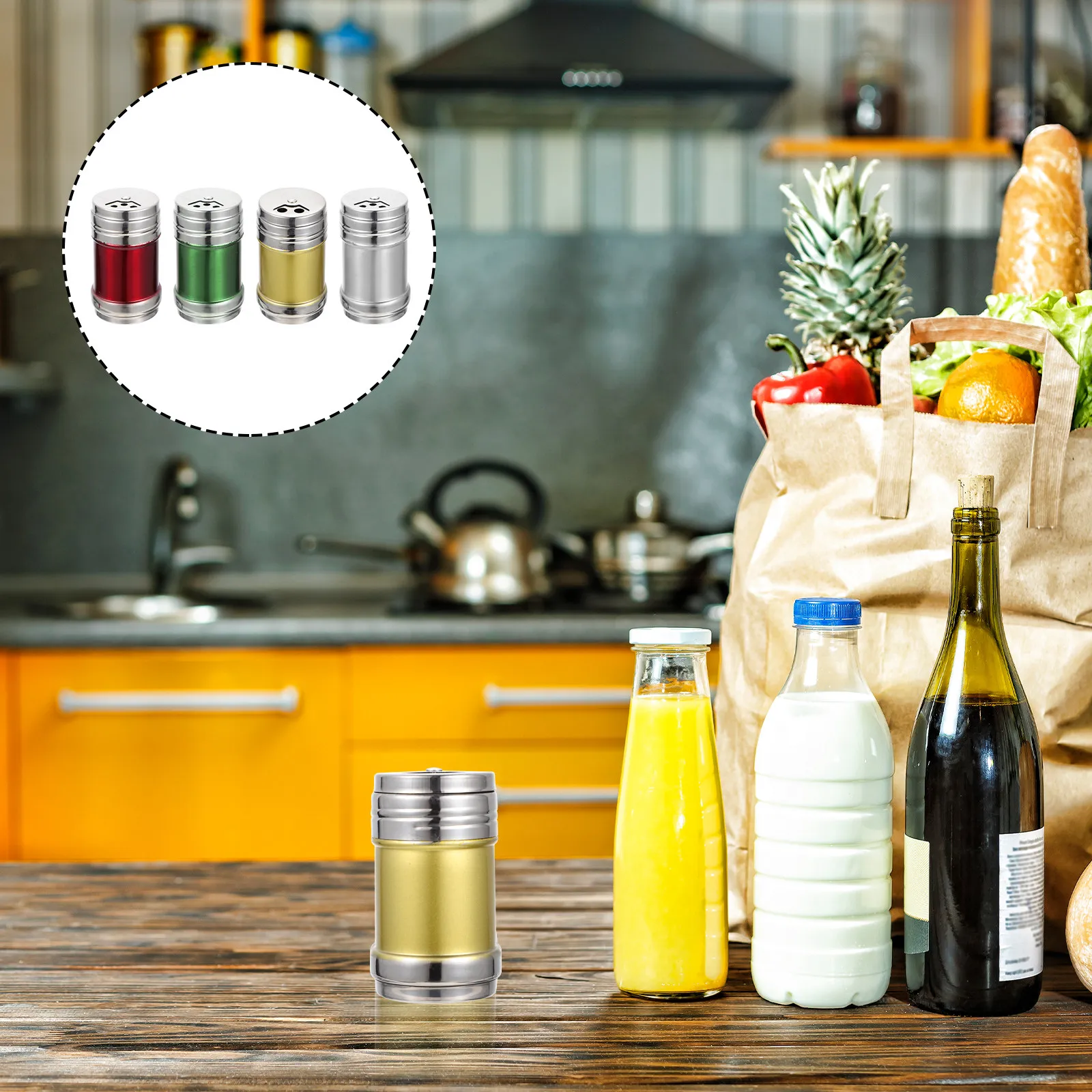 

4Pcs Stainless Steel Kitchen Seasoning Jar Multi-Function Spice Storage Bottle Corrosion Resistance High Temperature Resistant