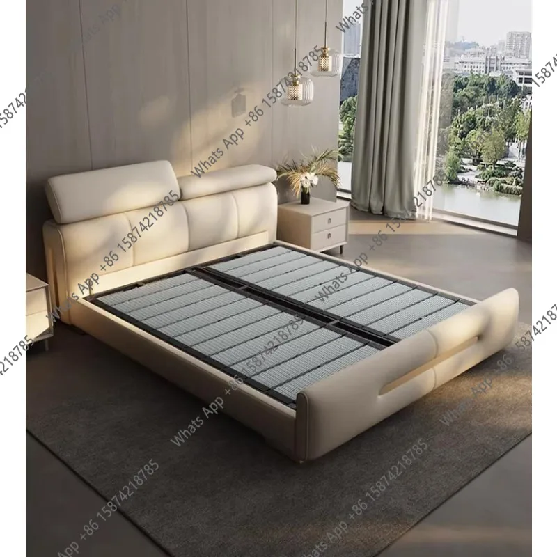 

JJ Modern Light Luxury High-end Floor-to-ceiling Low Bedside Leather Bed Master Bedroom Simple Wedding Bed Multi-function