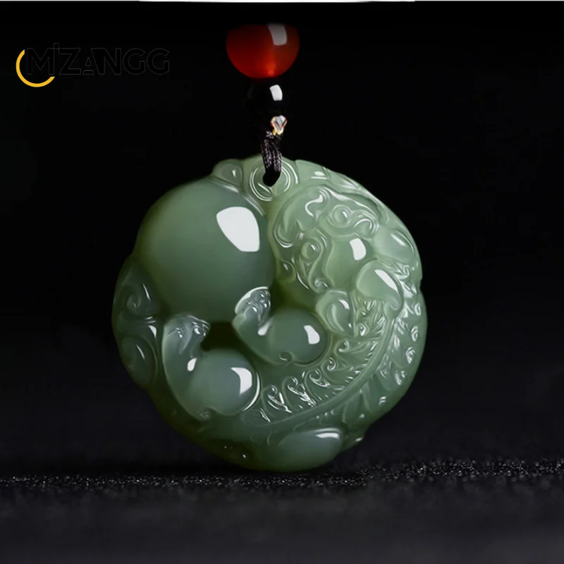 Pure Natural Hetian Jade Pendant Hetian Jade Pixiu Green and White Jade Pendant Couple Fashion Pendant Men's and Women's Gifts