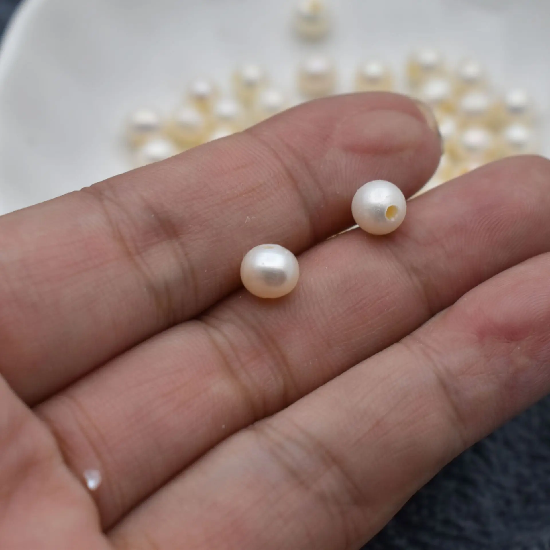 Freshwater Pearl Loose Beads 6mm Large Hole Pearl Near Round Potato Flawless  Straight Hole