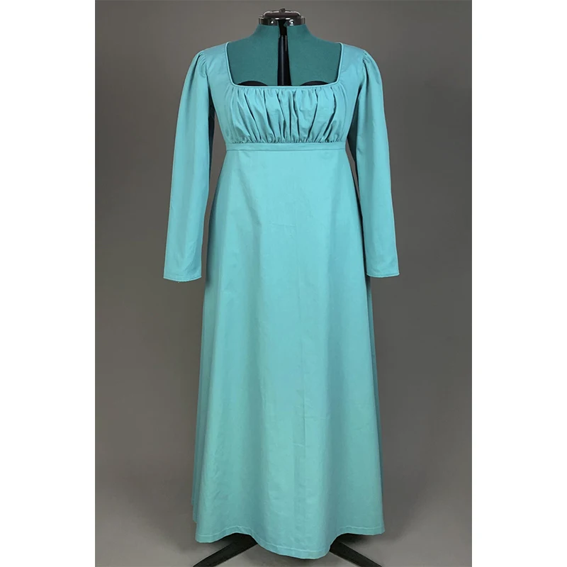 

Custom Made Gothic Regency Blue Dress Vintage Jane Austen Long Sleeves High Waistline Dress