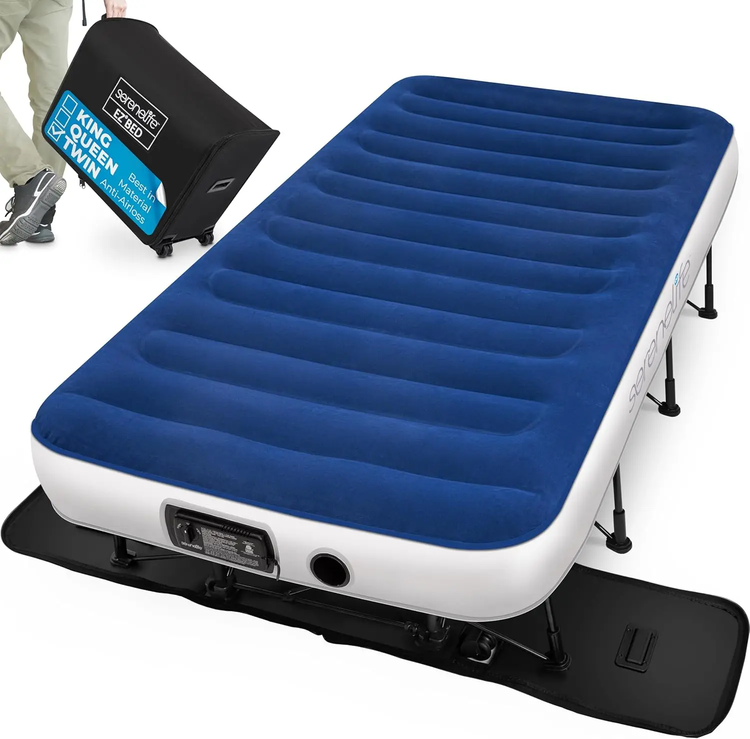 EZ-Bed Inflatable Air Mattress with Frame Blow up mattress with frame features a soft plush and flocked top surface