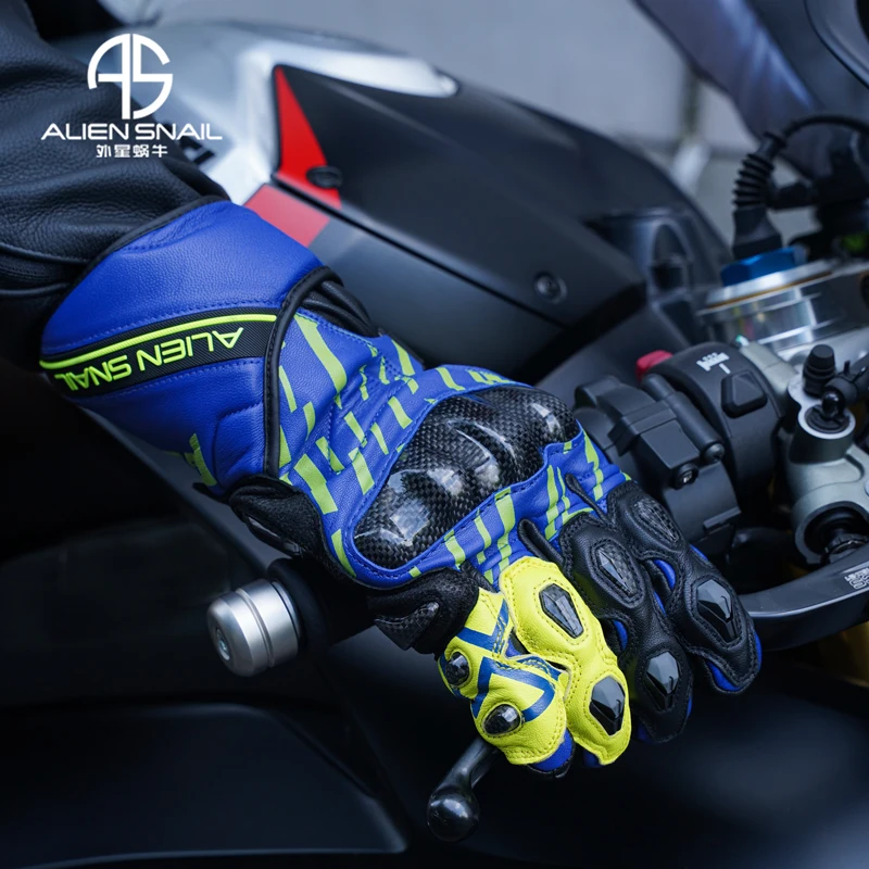 

Alien Snail Racing Motorcycle Gloves Locomotive Four Seasons Anti-drop Long Leather Touch Screen Carbon Fiber Riding Gloves