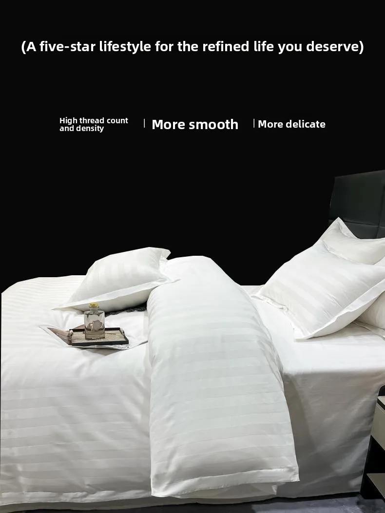 Thickened Pure Cotton Pillowcase Five Star Hotel Standard White Striped Flax Linen Single Person Pillowcase for Homestay Use