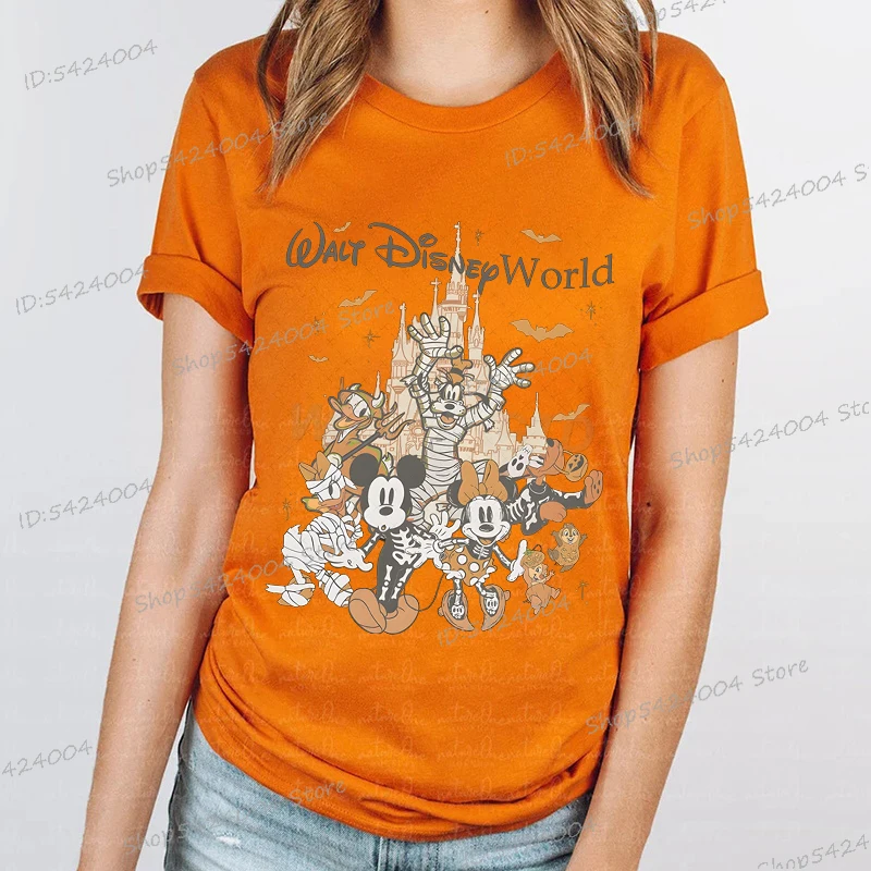 

Women Fashion Creative Halloween Mickey Mouse Print T Shirt Ladies Short Sleeve Halloween Crewneck Festival Gifts Streetwear