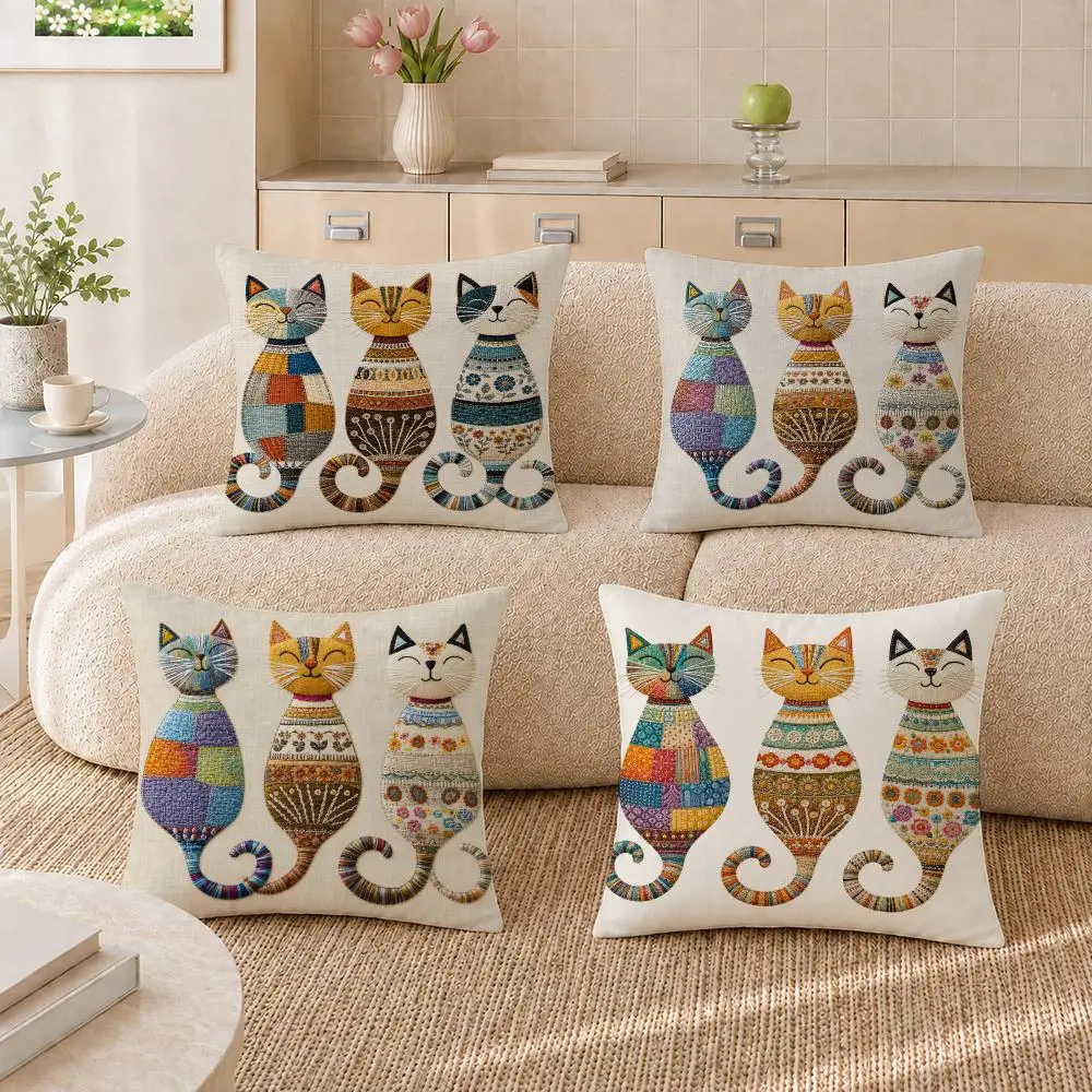 Boho Folk Katzen-Kunst-Deko Kissenbezug Kissenhülle Sofa Wohnzimmer Geschenk Büro-Deko Schutzbezüge