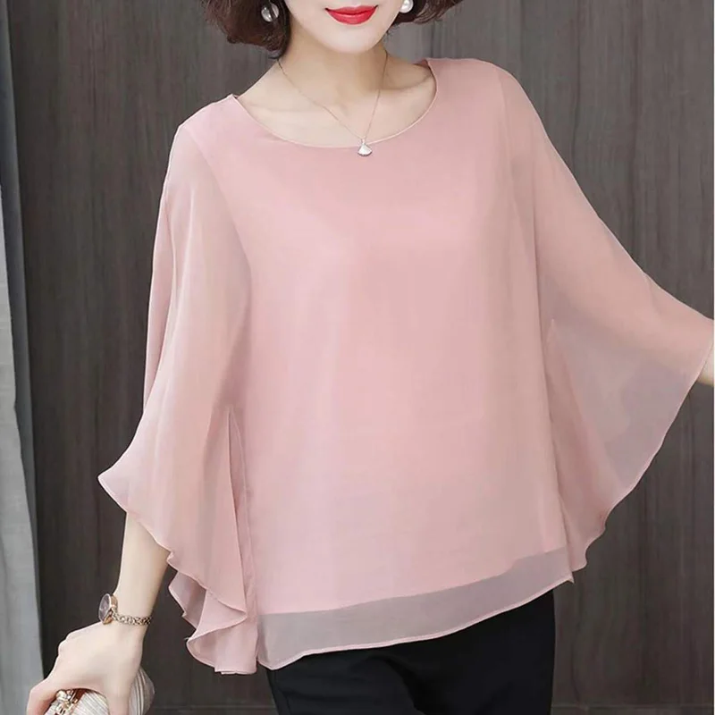 Stylish Solid Color All-match Batwing Sleeve Blouse Women's Clothing 2023 Summer New Loose Casual Pullovers Chiffon Korean Shirt