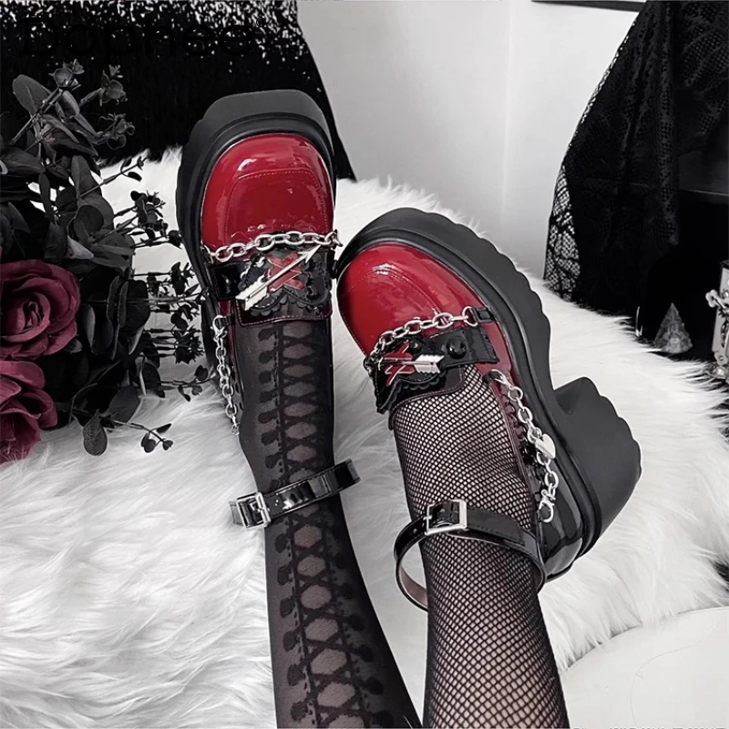 

Original Subculture Red Gothic Sweet Cool High Heels Spring Autumn New Girls' Woman's Punk Style Lo Platform Shoes Y2k Pumps