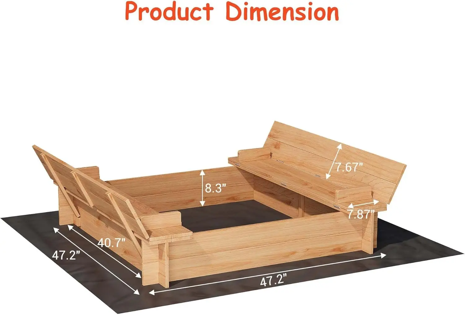 Arenero de madera con cubierta y tapa, caja de arena con 2 asientos de banco y forro inferior, para exteriores, para niños pequeños, Perfe