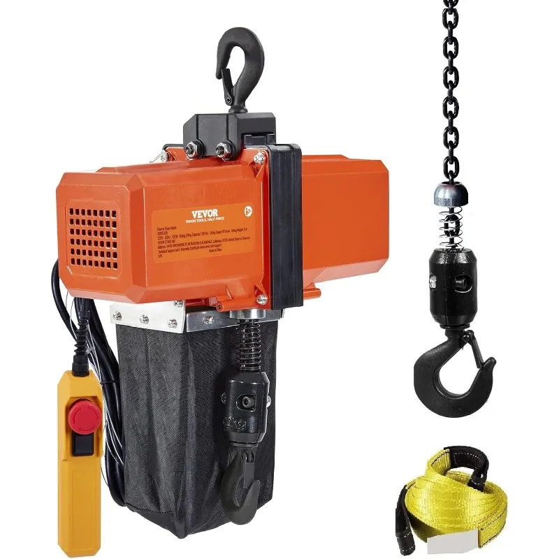 

VEVOR 1100 lbs Electric Chain Hoist 15 FT Lifting Height, 120V Electric Hoist, Single Phase Overhead Crane with G100 Chain