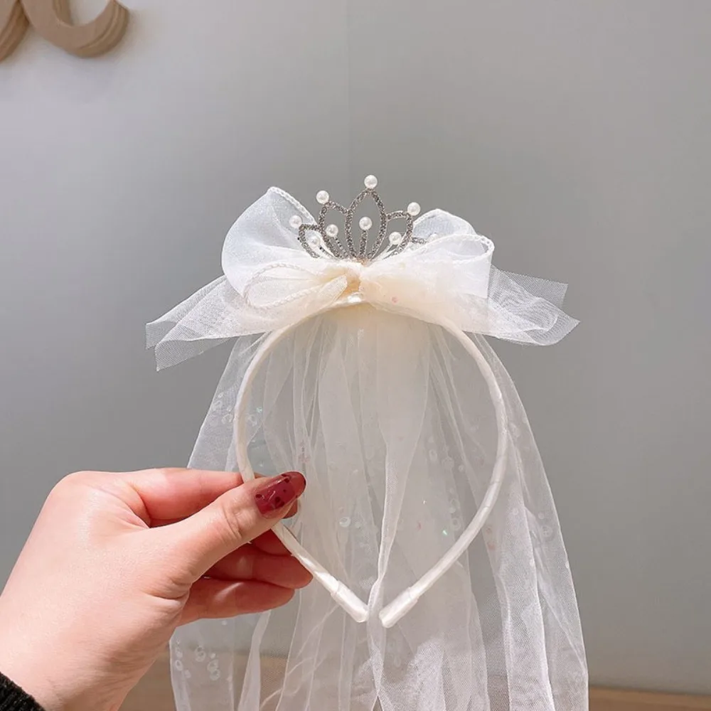 

Cute Versatile Princess Headband Korean Style 3D Pearl Crown Floating Yarn Hair Hoop Girls Birthday Party Photo Props