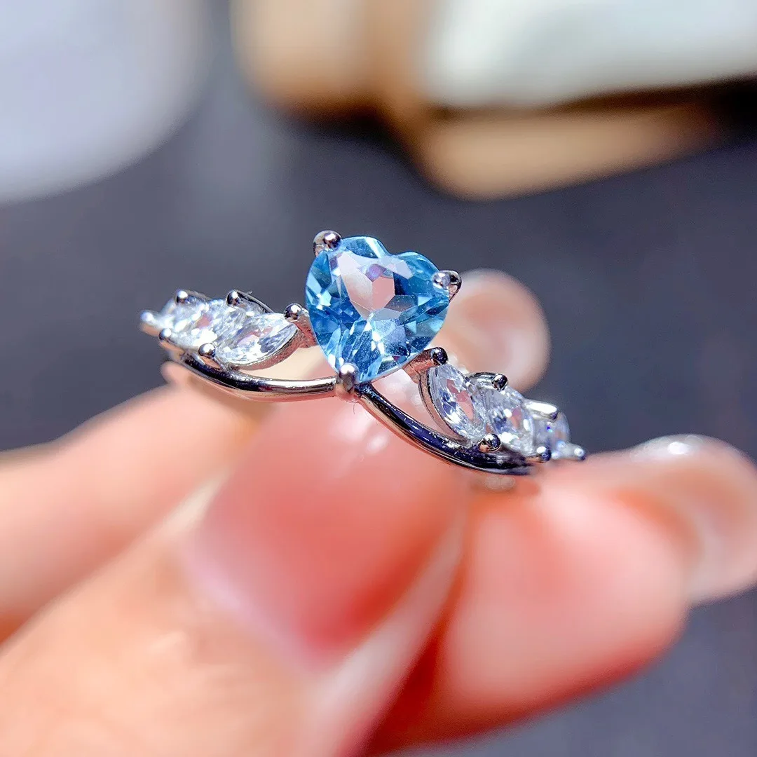 خاتم توباز طبيعي من الفضة النقية S925 توصيل مجاني مع شهادة، خاتم خطوبة، مجوهرات نسائية