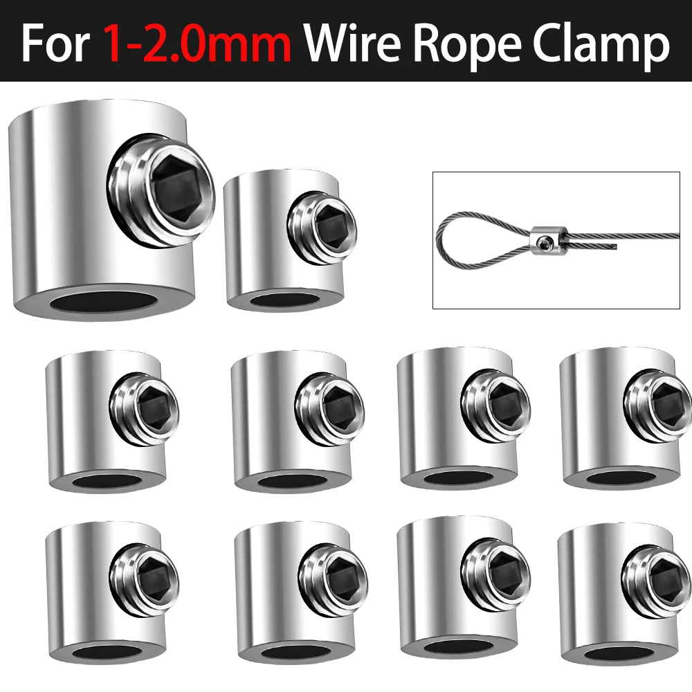 

10-100PCS For1.0-2mm Stainless Steel Wire Rope Clamp Cable Clips Metal Clamp Adjustable Screw Fixing Hardware Accessories