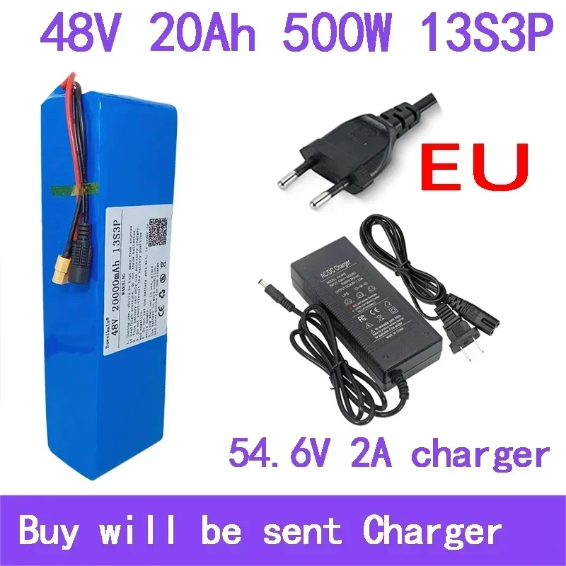 48V Battery 20Ah 13S3P XT60 18650 Lithium ion Battery Pack 20Ah For 54.6v E-bike Electric bicycle Scooter with BMS charger