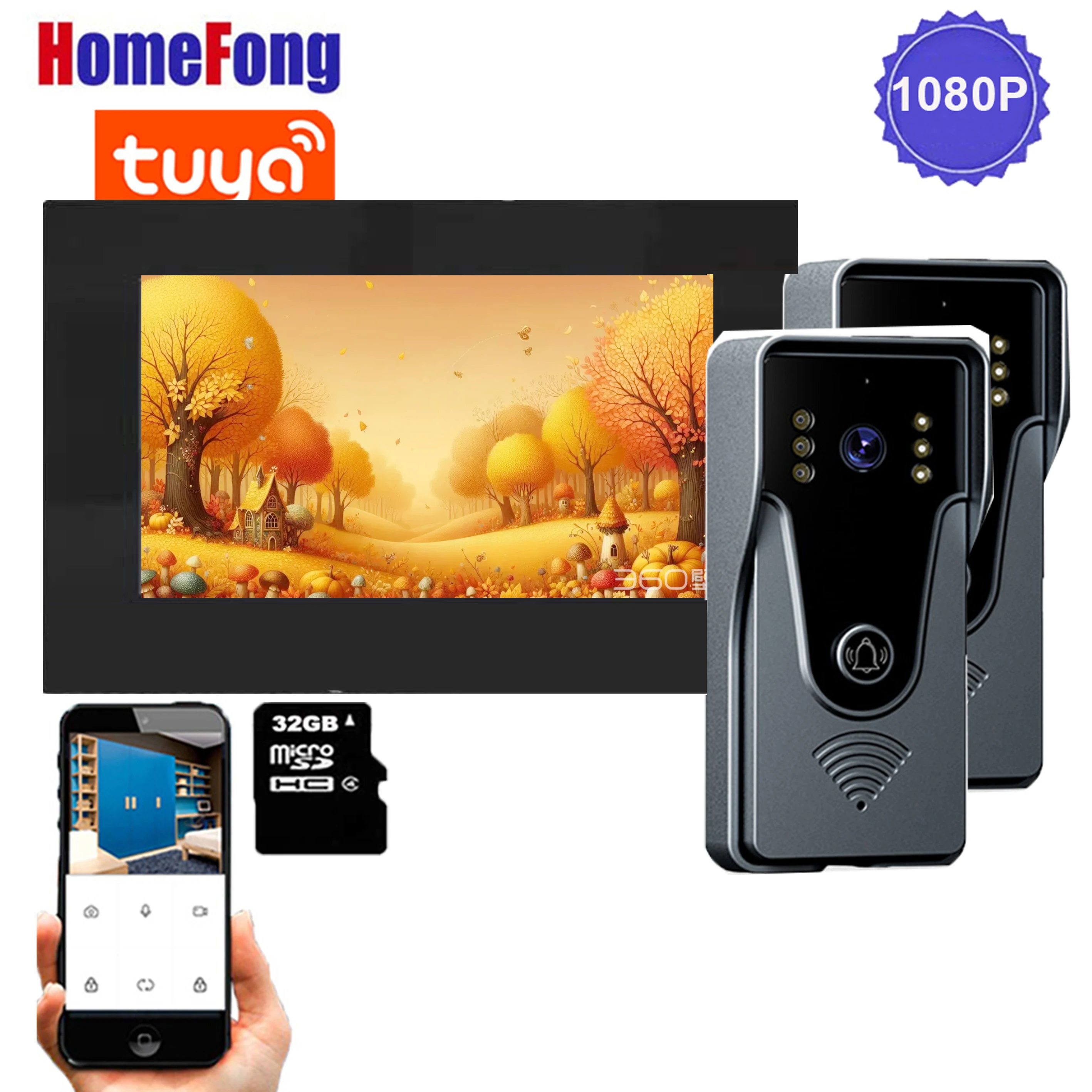 Homefong  7 Inch 1080p Video Intercom Wifi Wired Video Door Phone Doorbell Camera Tuya Smart Unlock Remote Control Villa