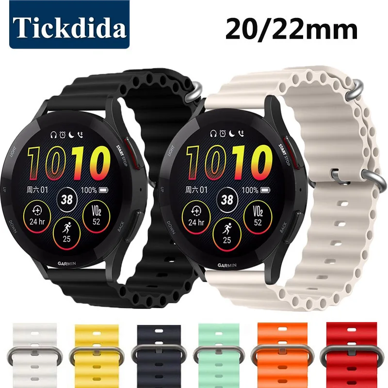 Gelang Jam Tangan Silikon Gesper Ganda Gelombang Laut 20/22Mm untuk Garmin Forerunner 265 Forerunner 255 GT 3 SE Amazfit GTR 4 Tali Mini