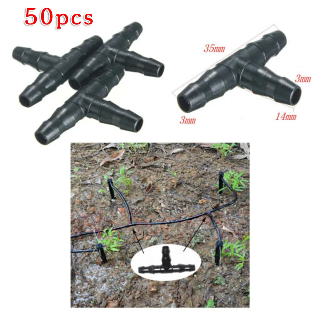 50PCS Barb Tee Piece 3 Way 4/7mm Connector Garden Watering Pipe Hose T Joint Micro Drip Irrigation Tool 1/4\'\' Couplings Tool