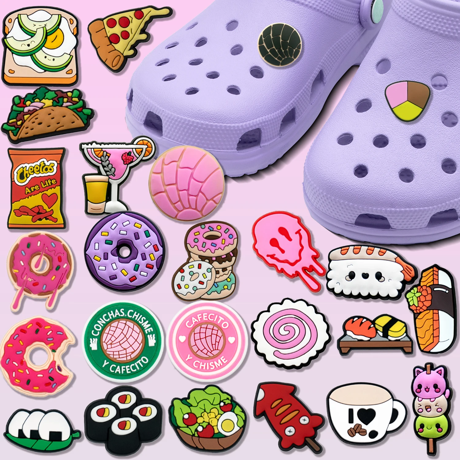 1pcs Funny Food Shoe Charms Accessories Cute Doughnut Salad Sushi Shoe Decoration Pizza Bread Clog Pin for Women Grils Gift