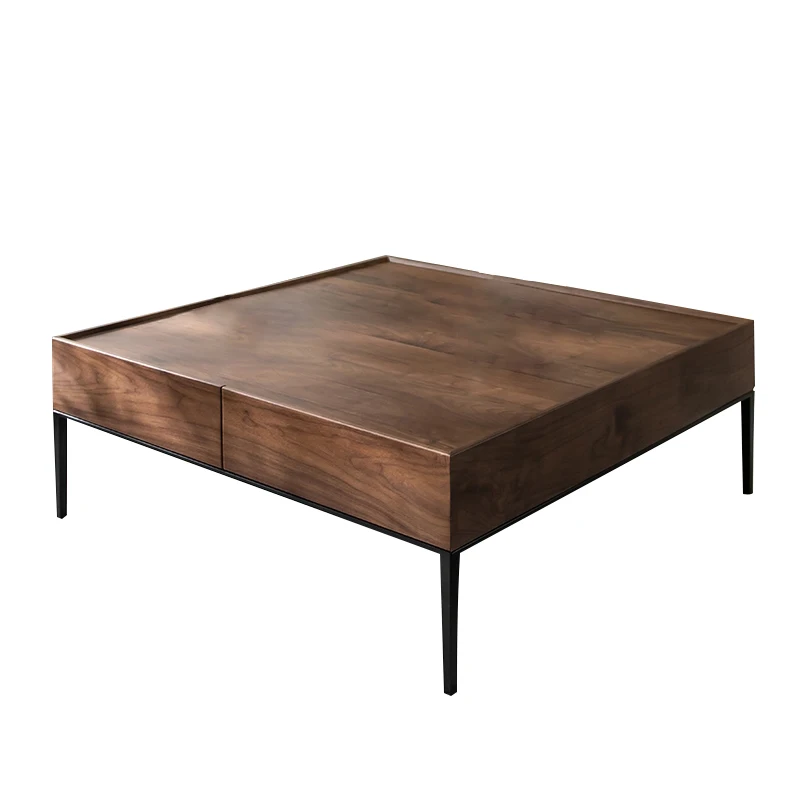 

Italian minimalist Nordic, black walnut square coffee table, modern simple solid wood, living room furniture log