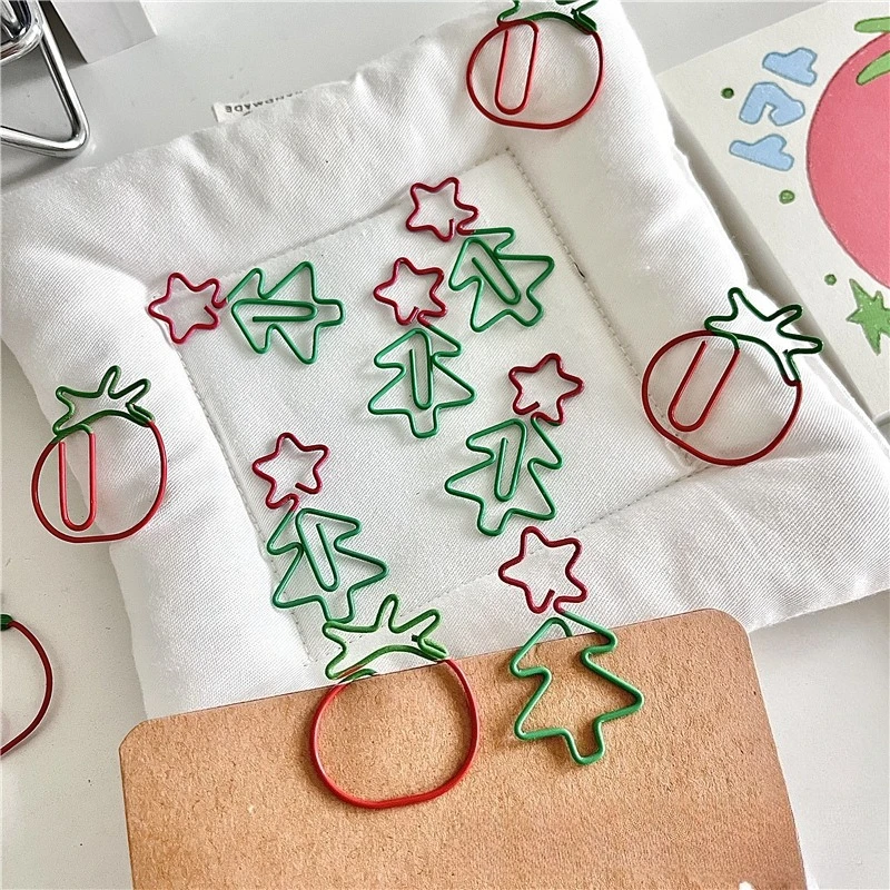 10/20 Buah Topi Santa Pohon Natal Lucu Kartun Hadiah Klip Kertas Lucu Perlengkapan Alat Tulis Kantor Sekolah Logam Tomat Kreatif