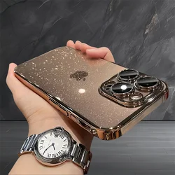 Luxury Bling Glitter Clear Slim Case For iPhone 16 15 14 13 12 17 Pro Max Shockproof Plating Bumper Desert Transparent PC Cover
