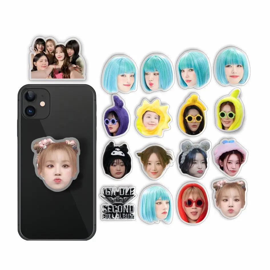 k pop g i dle esticavel telefone stand hd foto dos desenhos animados imagem auto adesivo celular acrilico soyeon miyeon shuhua yuqi fas presente 01